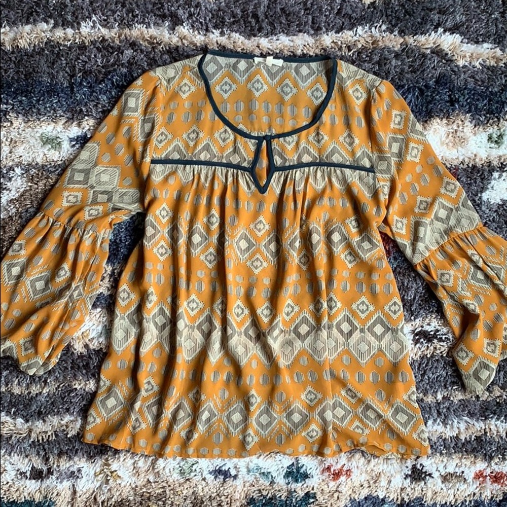 Semi Sheer Mustard Mystree Peasant Blouse